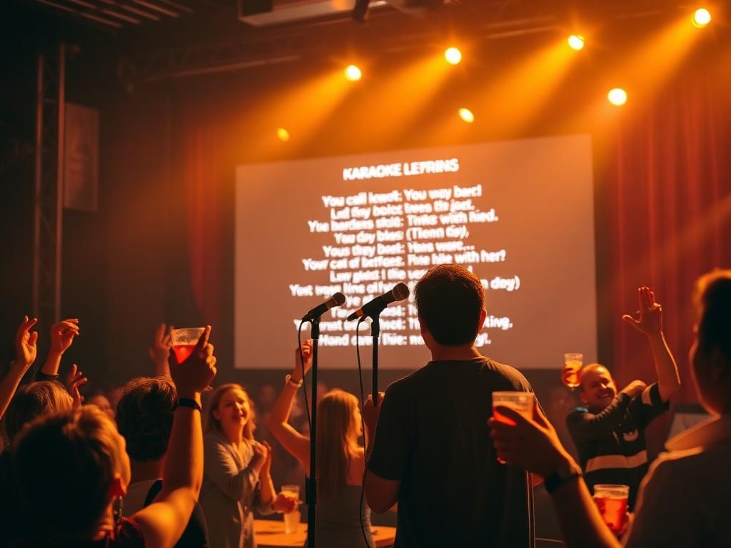 Karaoke com microfone sem fios e ecrã de letras