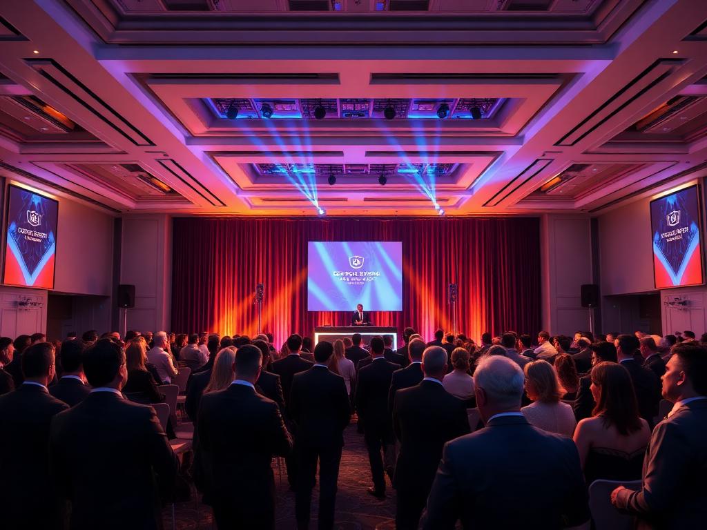 Evento empresarial com sonorização e iluminação